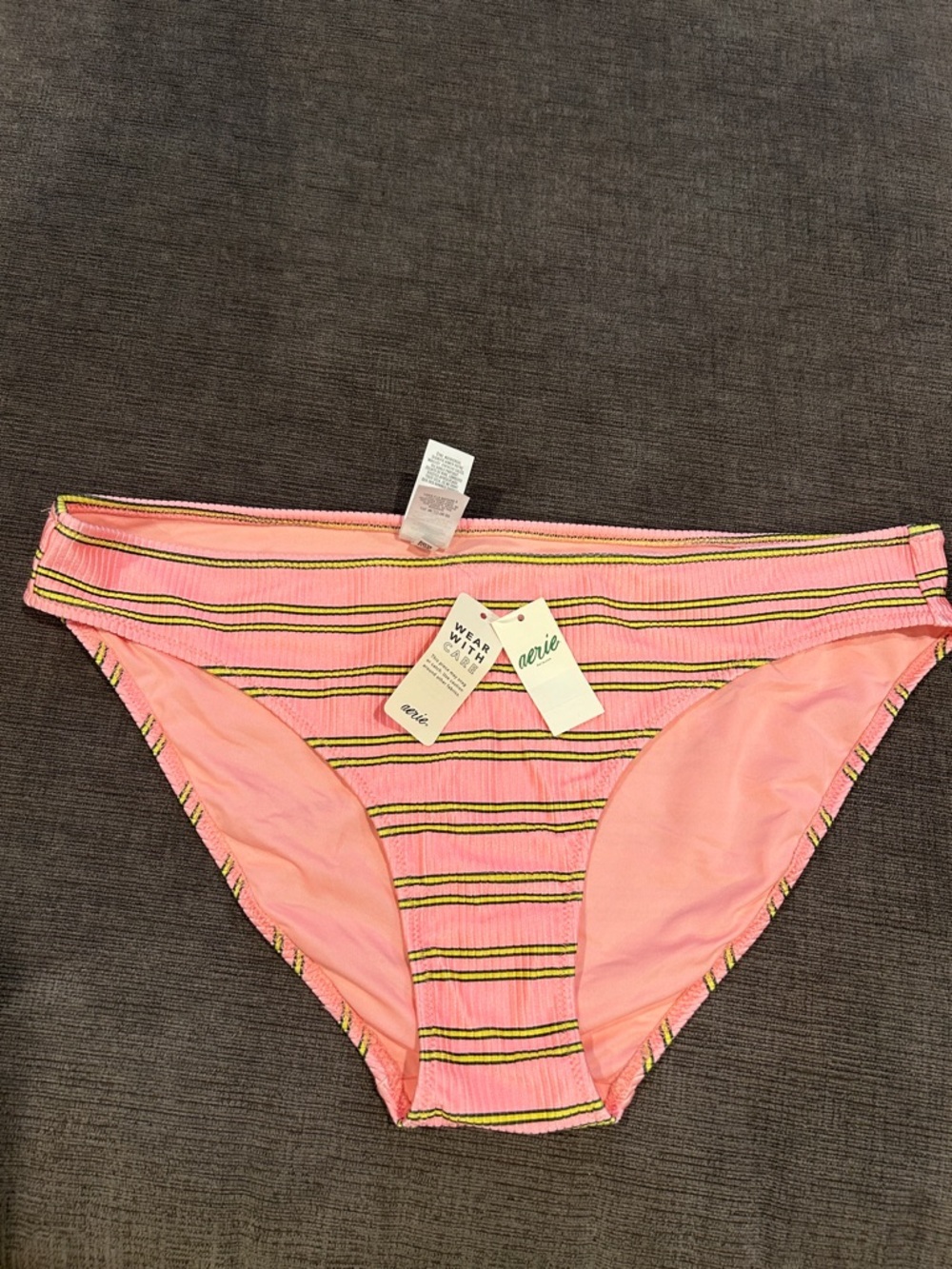Aerie Full Coverage Bikini Bottom in orange sherbet stripe Size L NWT